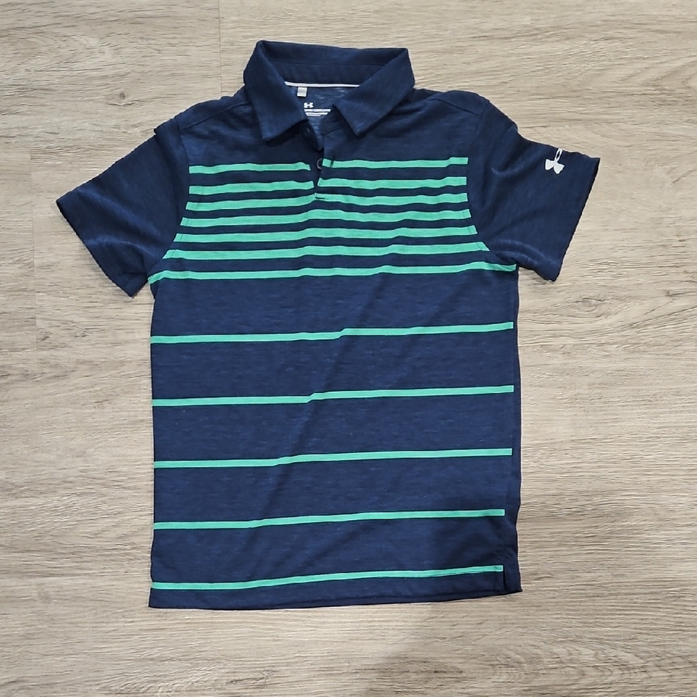 Under Armour Kids Polo in Navy and Teal Stripes